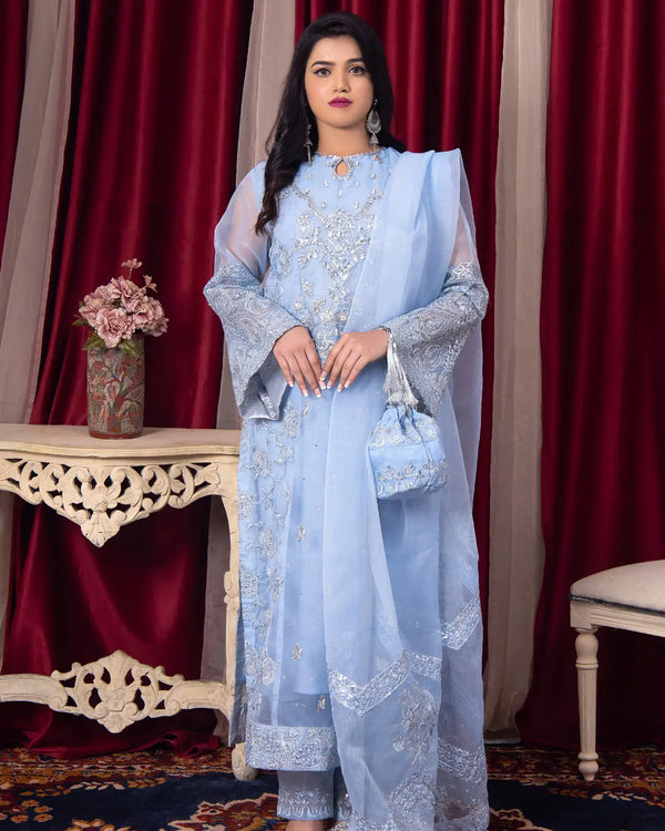 Sapphire - Ice Blue Shirt Trouser Embroidered 3PC