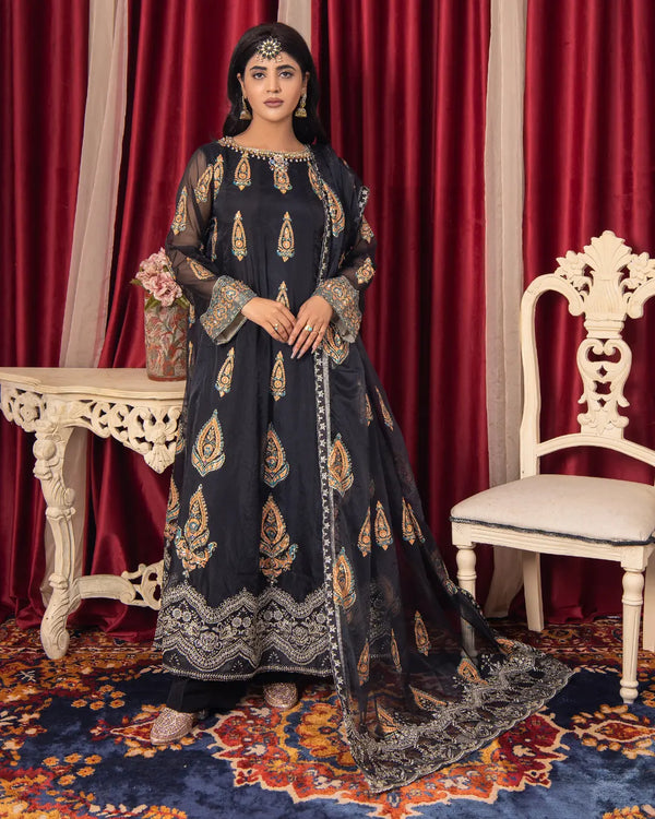 Midnight - Black Frock Embroidered 3PC